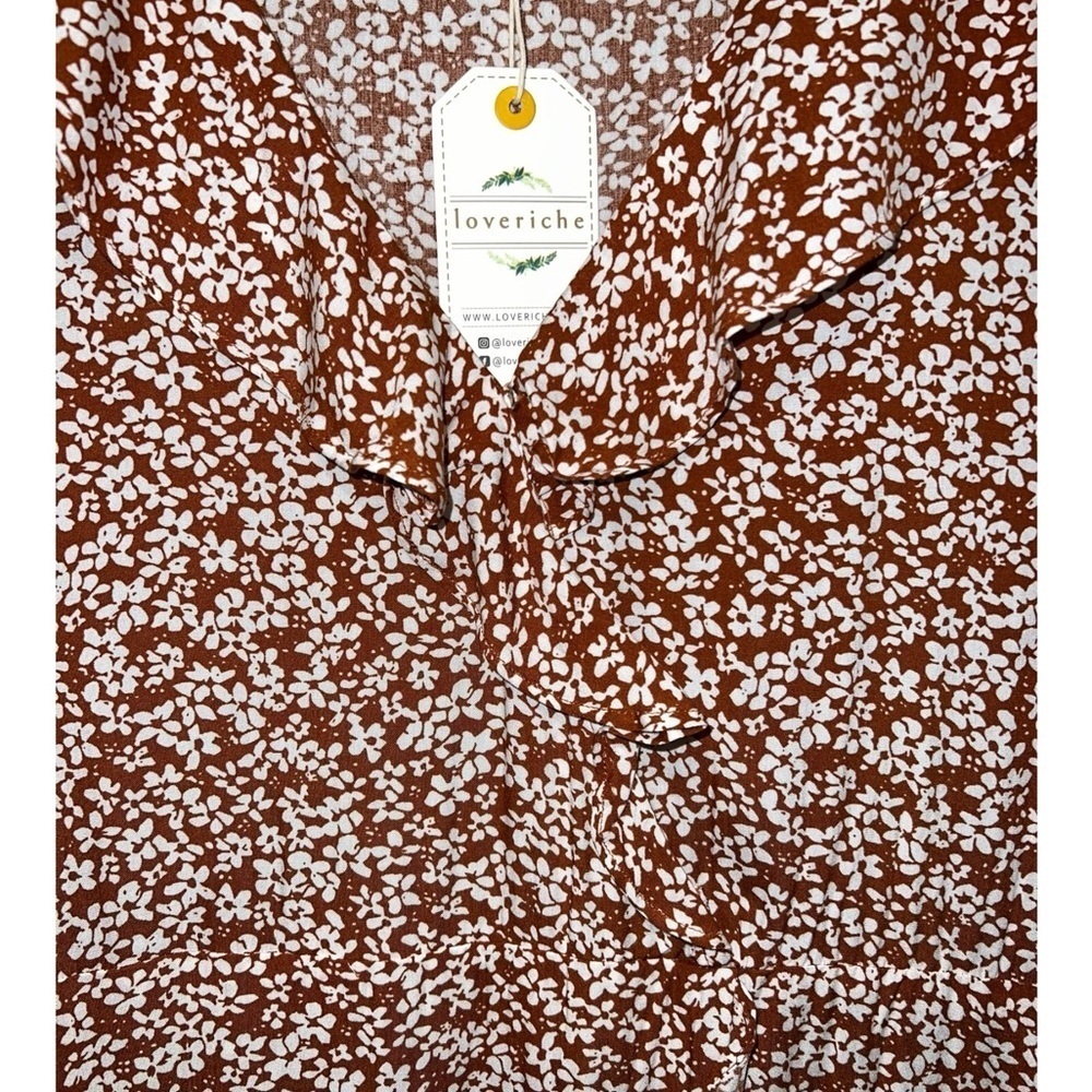 Loveriche Rust Floral Ruffle Midi Dress Flutter Sleeve – Large - Picture 4 of 6